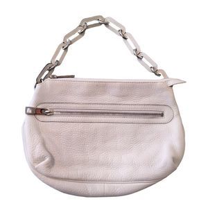 Marc Jacobs White Pebbled Leather Purse Mixed Material Strap Zip Closure